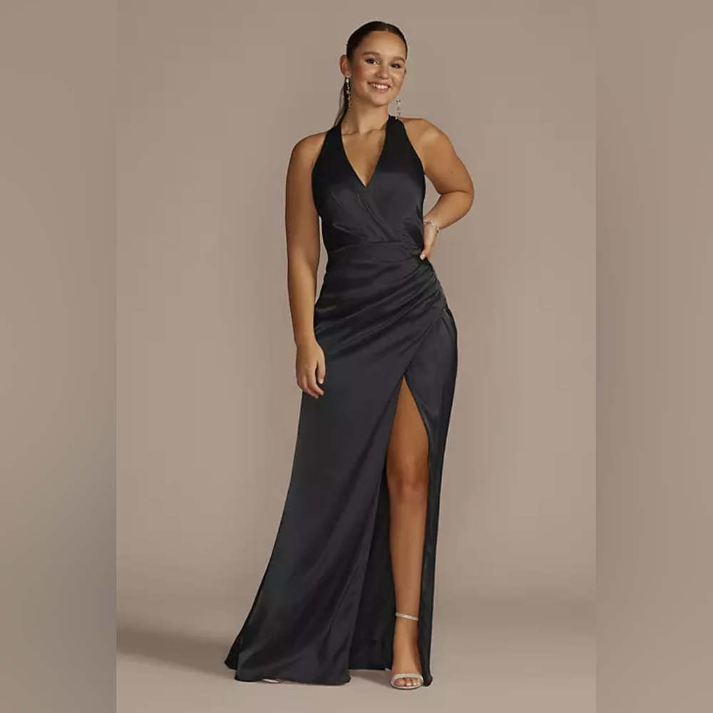GALINA SIGNATURE charmeuse halter dress Black size 2 Bridesmaid